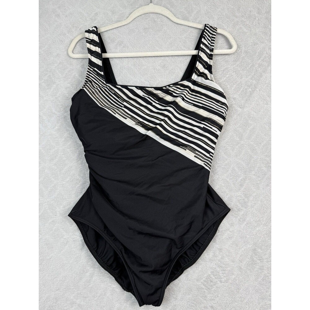 Miraclesuit One-Piece Swimsuit Womens 10/M Black Metallic Tummy Control Slimming